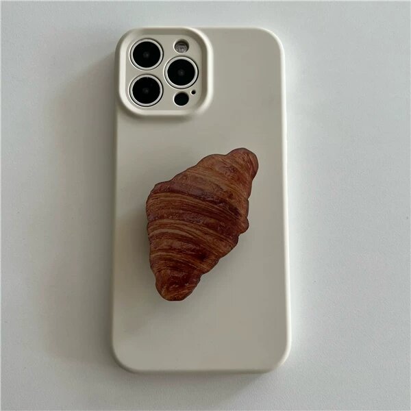 Чехол для iPhone 16 Pro из жидкой силикона с полным покрытием и подставкой в форме круассана, античный белый