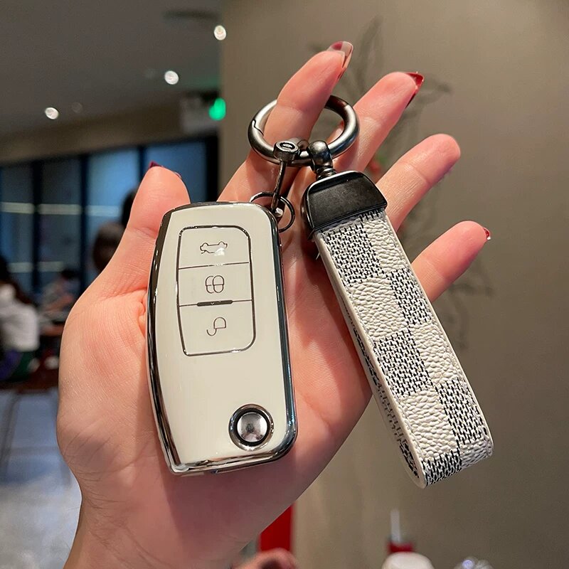 Ford D-Style чехол для ключа с белой клетчатой ремешком в кремово-белом цвете для моделей Ford