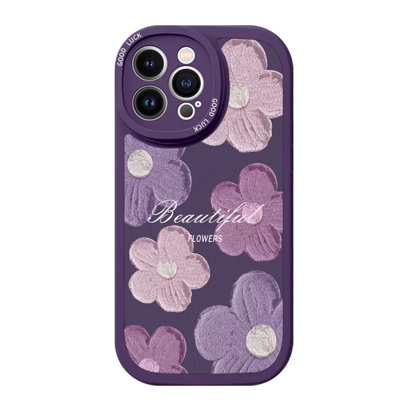 IPhone 12 Защитный чехол с фиолетовым цветочным фальшивым кожей в цвете ночная фиолетовая