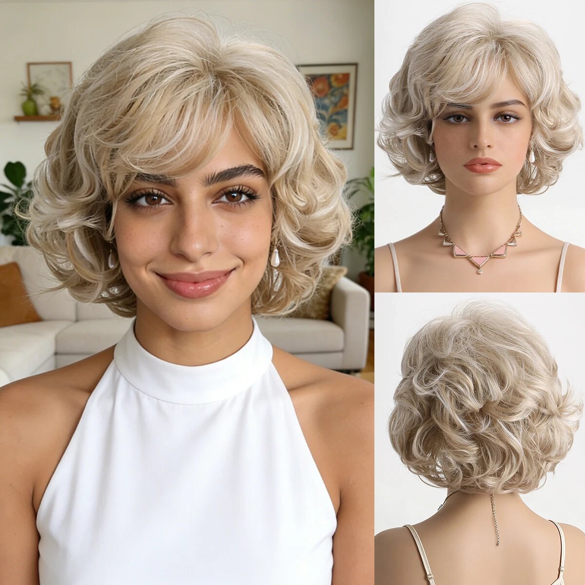 Серый короткий кудрявый парик WIG-342