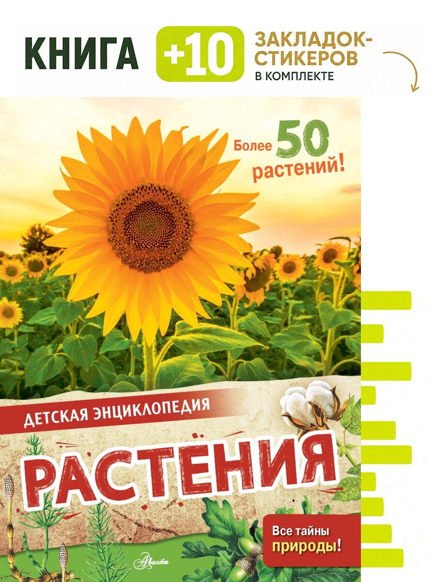 Растения. Комплект: книга + 10 закладок-стикеров