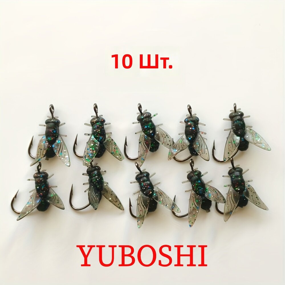 Мягкие рыболовные приманки с крючками, 10 шт, черные, для морской и пресноводной рыбалки