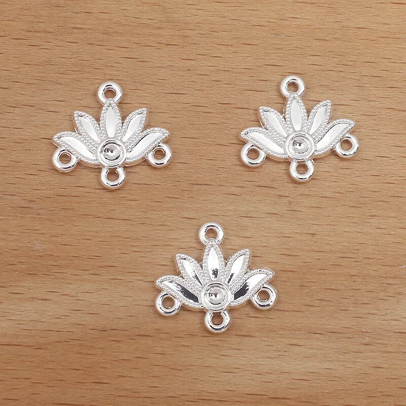 Комплект фурнитуры для сережек 20 шт, цветок, цинковый сплав Белый, Silver Color