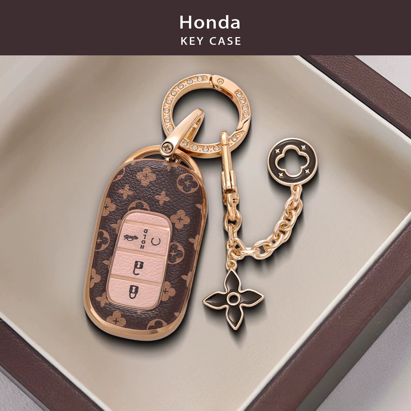 Ключевой чехол Honda 4-ключевой с четырехлистным клевером для CR-V, Civic, Fit, HR-V - Прочный