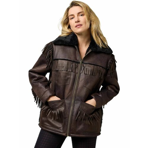 фото Куртка wrangler women relaxed fringe wrange jacket, размер l, коричневый