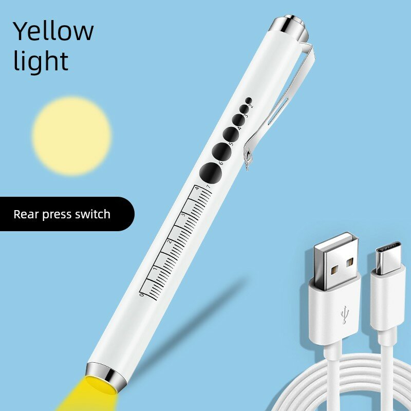 Задний нажимной мини-фонарик-ручка для осмотра перезаряжаемый USB Type-C желтый свет белый корпус