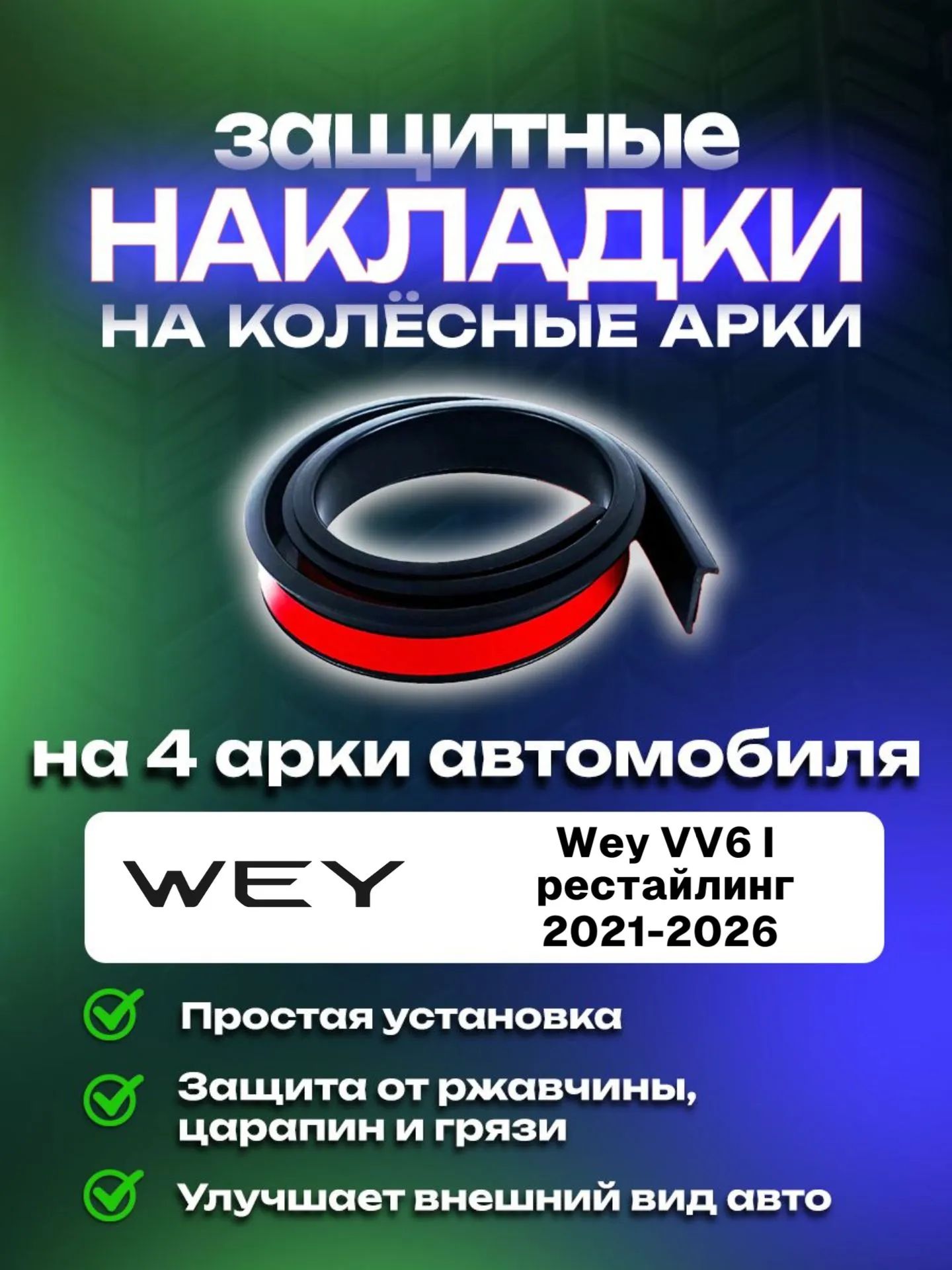 Накладки на арки автомобиля Wey VV6 I рестайлинг (2020-2021)/ Вей ВВ6 1 поколение рестайлинг защитные
