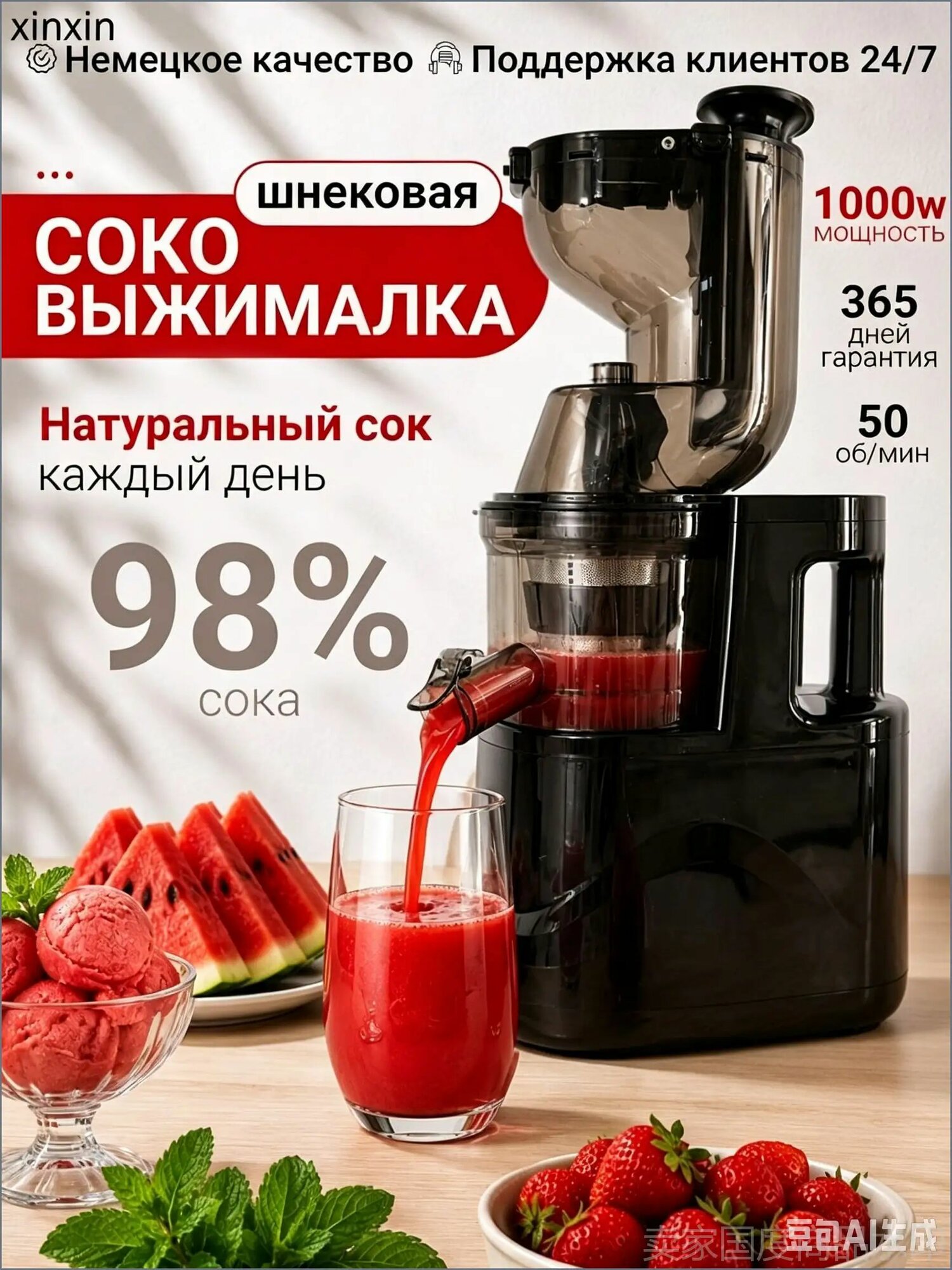 Соковыжималка электрическая шнековая GBX-JP1000, черный