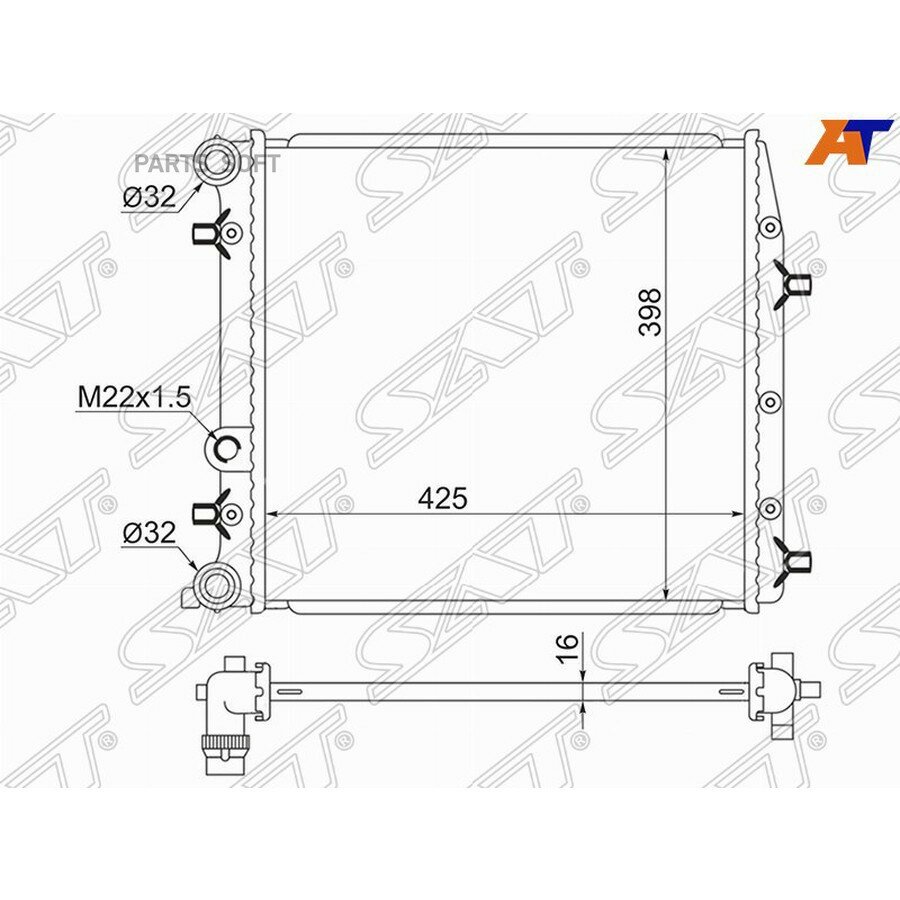 Радиатор Skoda Rapid 12-20 / Volkswagen Polo 01-09 от официального дистрибьютора, SAT, артикул VW0011