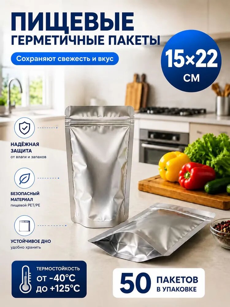 Реторт-пакет 15*22*4 см, 50 шт, 125 мкм
