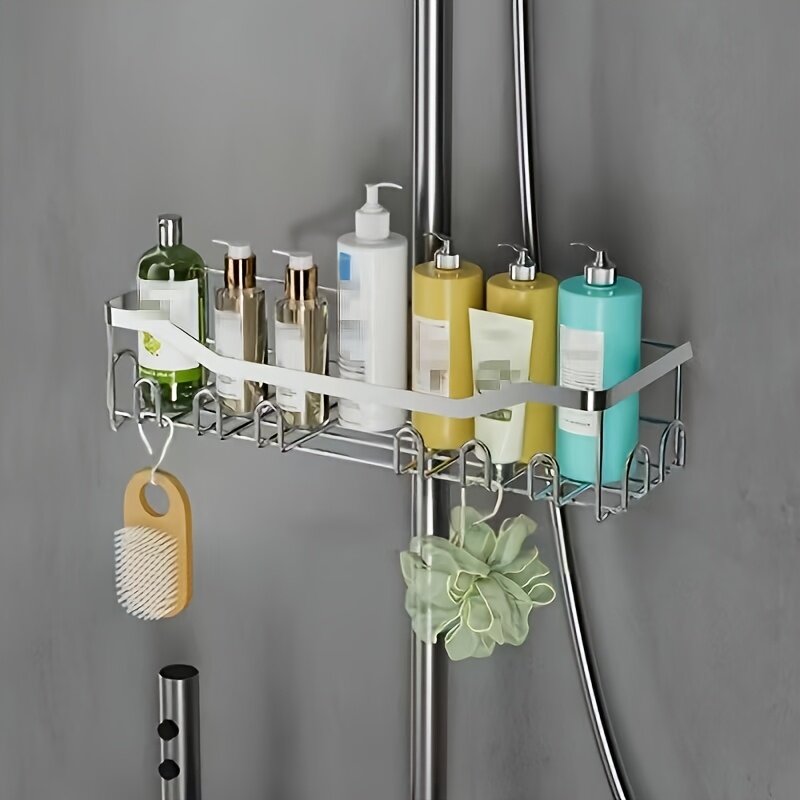 Полка для душа из нержавеющей стали, органайзер на трубу без сверления, серебристый