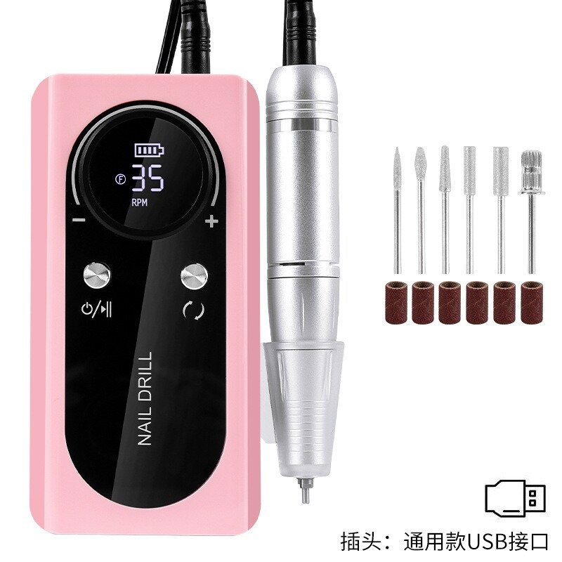 Электрическая дрель для ногтей, модель V2 розовая, маникюрная машина, USB зарядка, инструмент для маникюра