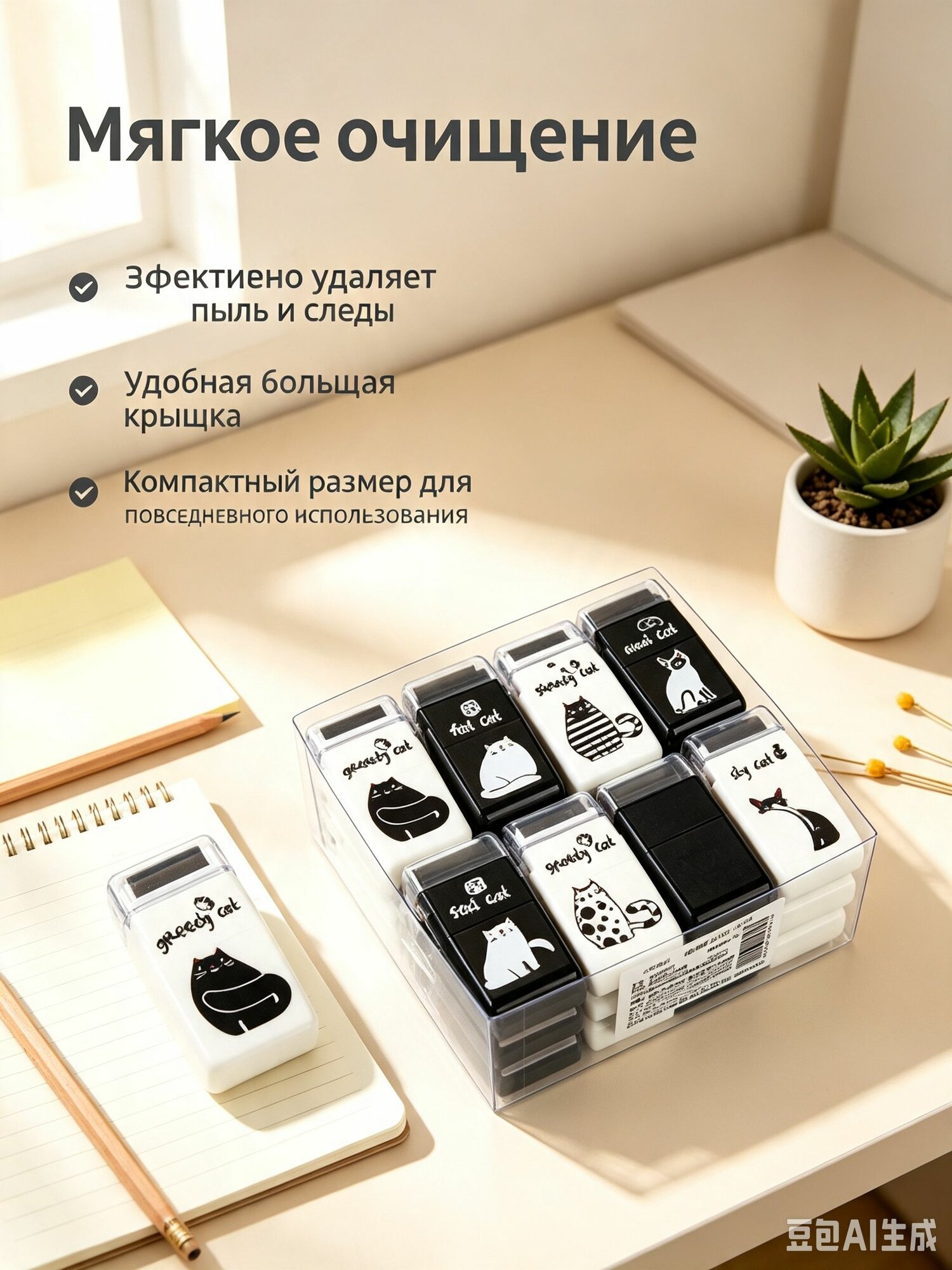 Набор школьных ластиков для детей с роликом, 2 шт