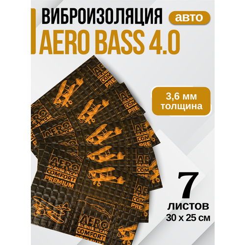 фото Виброизоляция aero bass 4.0 (7 листов), для шумоизоляции арок , багажника и пола автомобиля, вентиляции и труб канализации