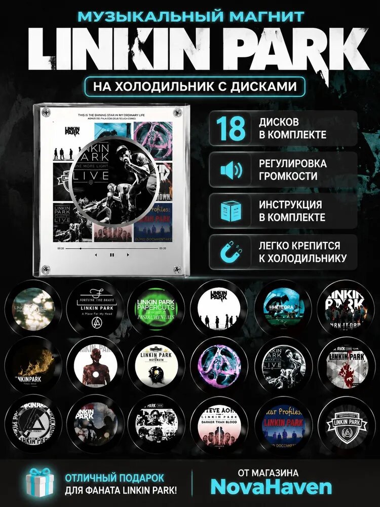 Магнит на холодильник Мини-проигрыватель Linkin Park с 18 дисками - оригинальный подарок меломану