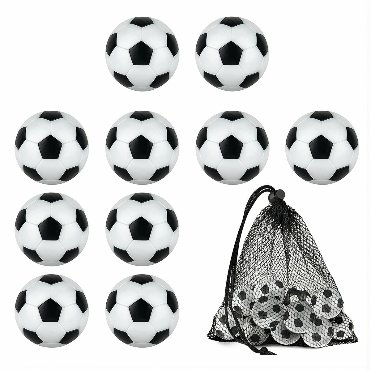 Мини-футбольные мячи для настольного футбола диаметром 32 мм, 18 штук в комплекте с сетчатым мешком для хранения аксессуаров для домашних игр, 32 мм ч/б футбольные мячи, 10 шт в пакете