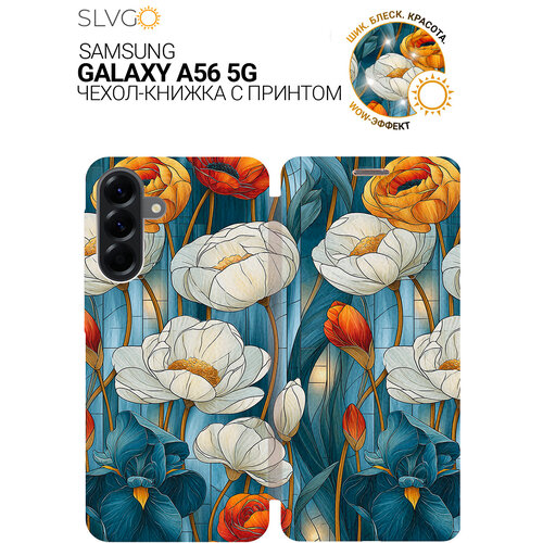 фото Чехол-книжка на samsung galaxy a56 5g с принтом витражное дыхание цветов, bkg slvgo