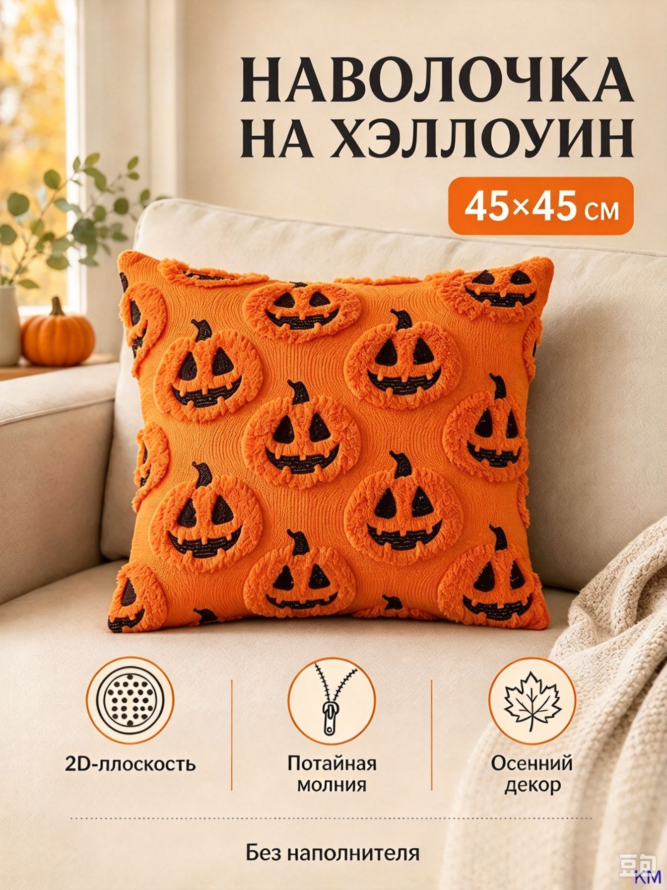 Наволочка декоративная 45x45 см 1 шт оранжевый