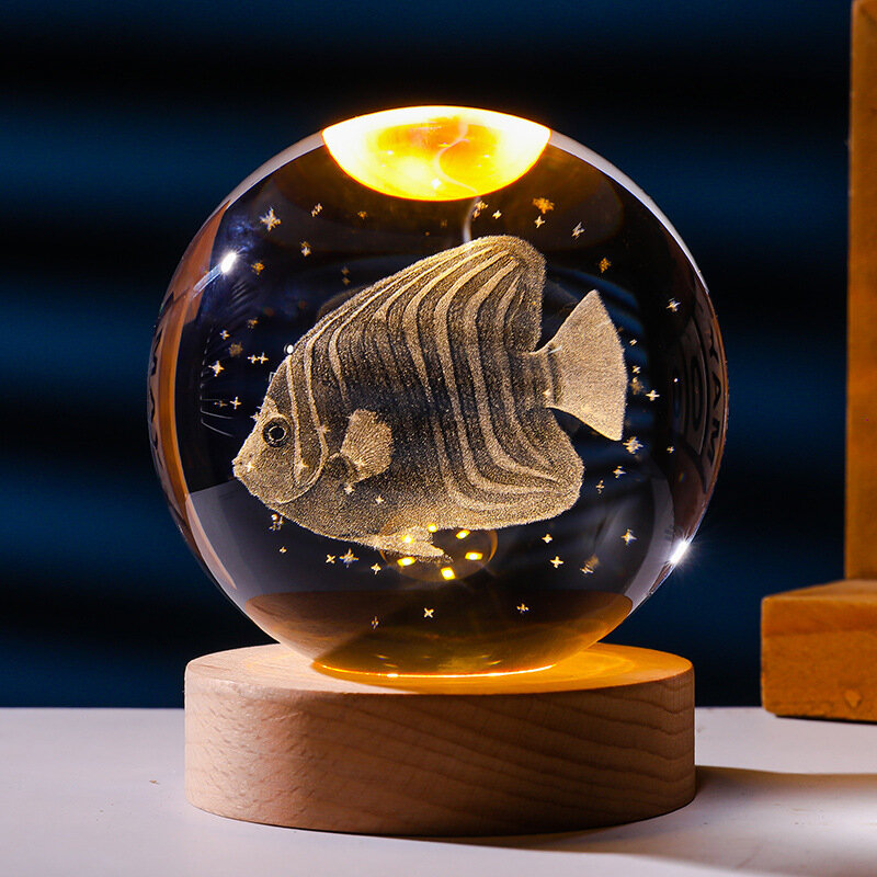 Креативный Рыба Ангел 3D Кристальный Шар Ночник 6см С Теплым Основанием Настольный Подарок