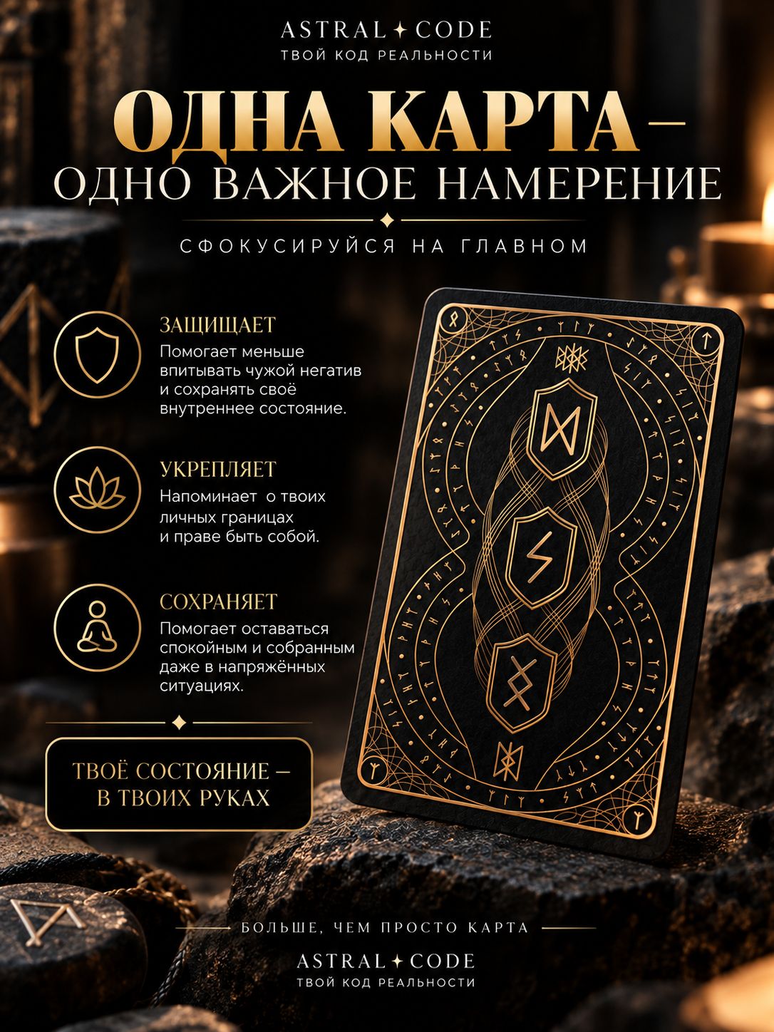 Защитная карта-оберег с рунами, талисман от сглаза и негатива в кошелек