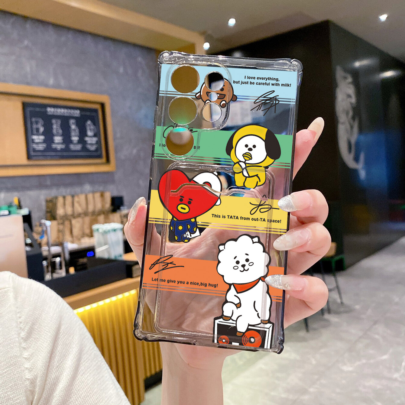 Чехол для Samsung Galaxy S23 Ultra(Самсунг S23 Ultra) с отделением для карт памяти, абстрактный чехол BTS BT21