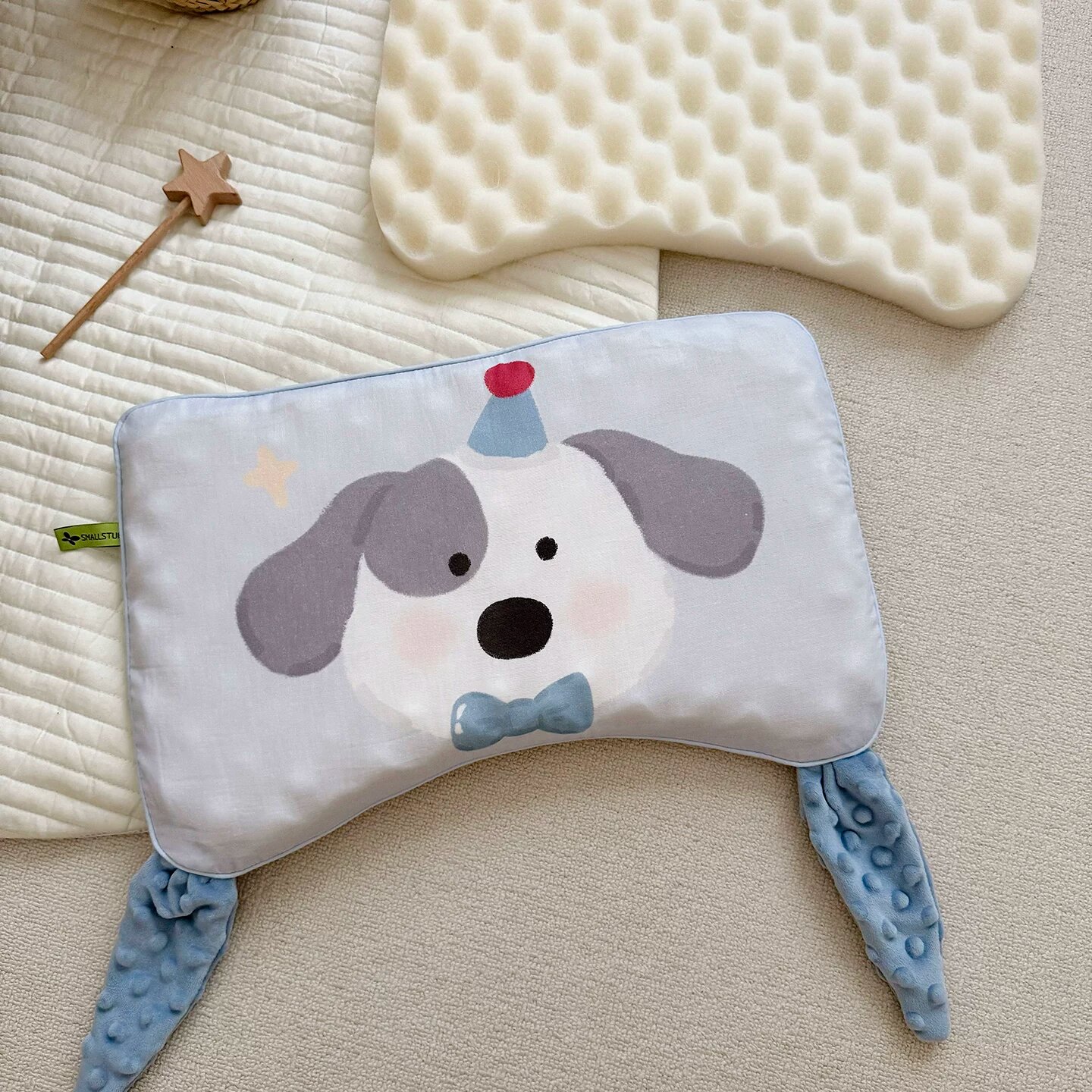 Детская силиконовая подушка для 1-3 лет - серая собачка, 28x45x2см, стираемая, безвредная ткань