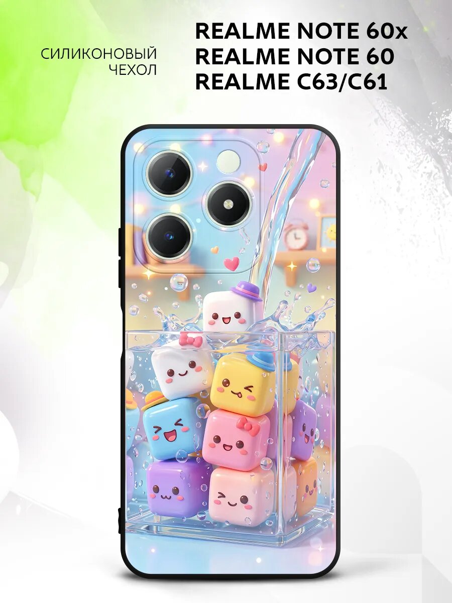 Чехол на Realme Note 60x/Note 60/C63/C61, Реалми Нот 60x/Нот 60/C63/C61 кейс, противоударный, с принтом кубики аниме