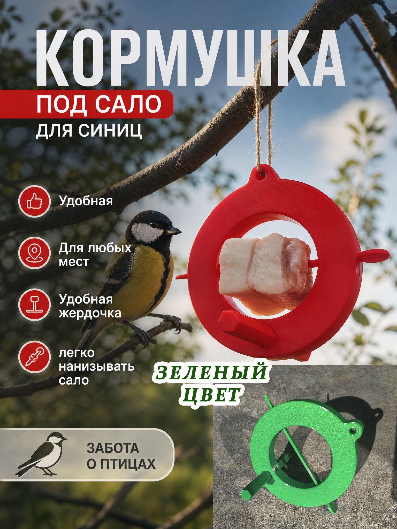 Кормушка для синиц зелёная