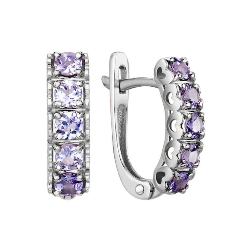 Серьги белое золото, 585 проба, танзанит
