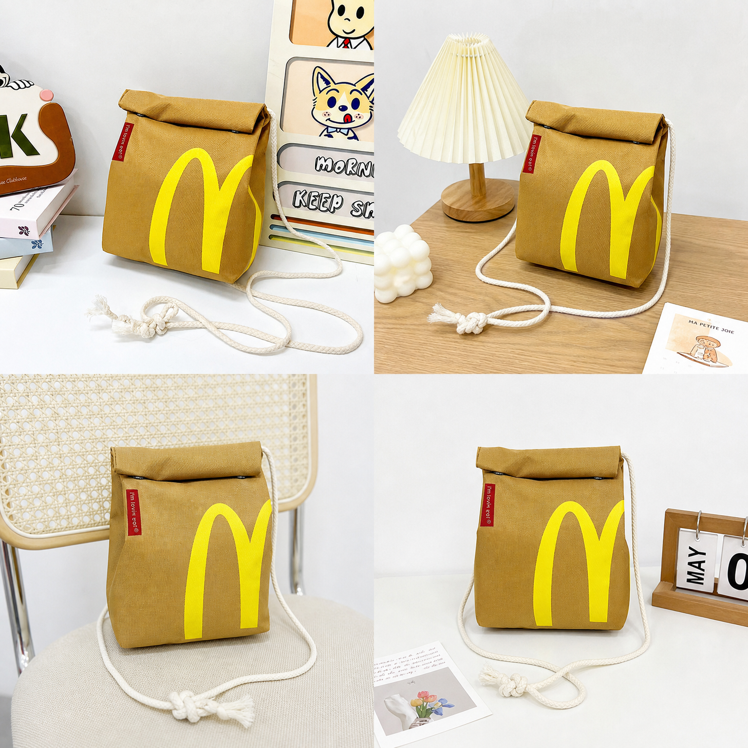 Рюкзак McDonald`s, школьный, унисекс, для средней и старшей школы, бежевый, нейлон (Объем: 13 л)