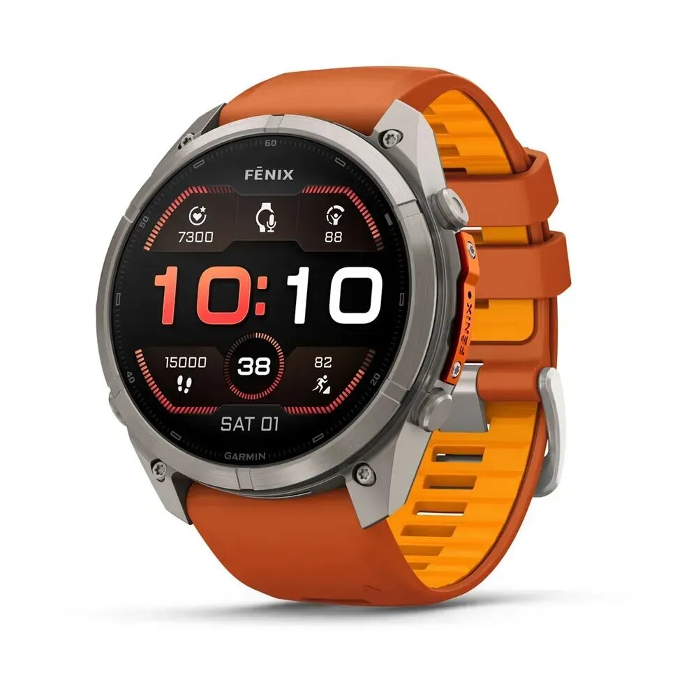 Смарт-часы Garmin Fenix 9 PRO - 51 мм, Amoled, Titanium с силиконовым ремешком цвета осенний-оранжевый (010-04337-05)