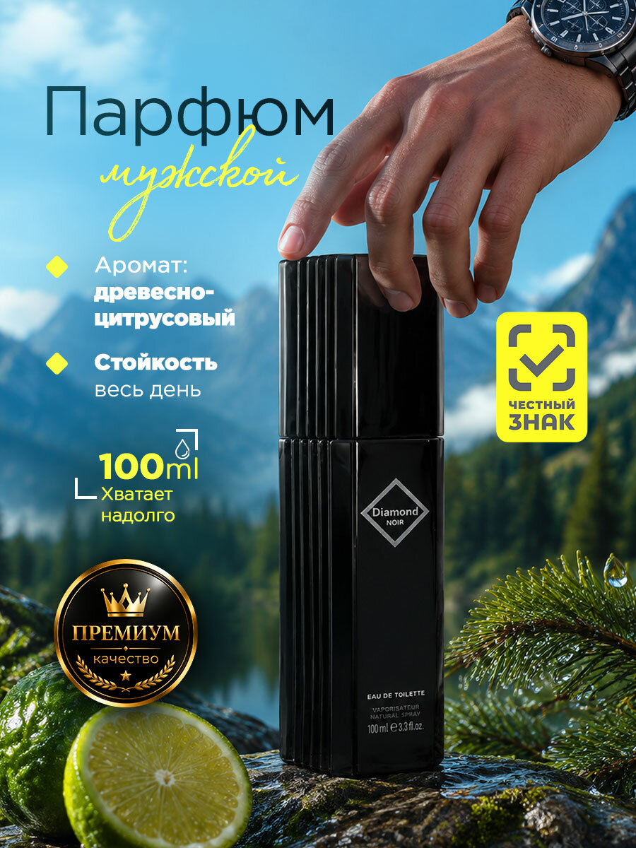 Туалетная вода мужская стойкая свежая цитрусовая Diamond Noir 100 мл