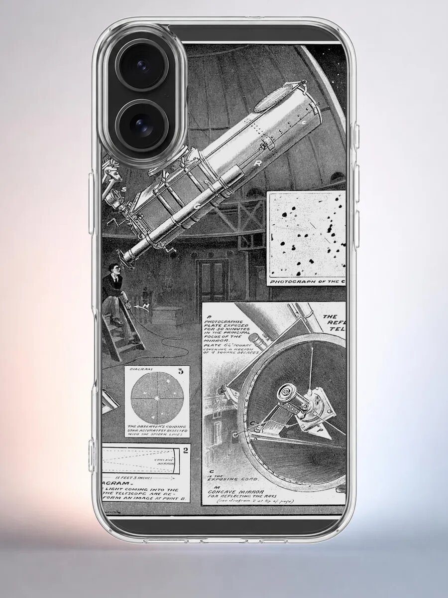 Чехол iPhone 16 телескоп схема коллаж силиконовый
