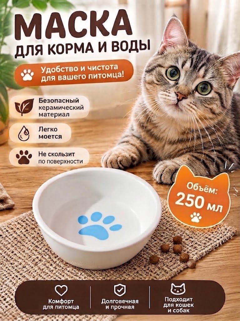 Керамическая миска для животных 250мл