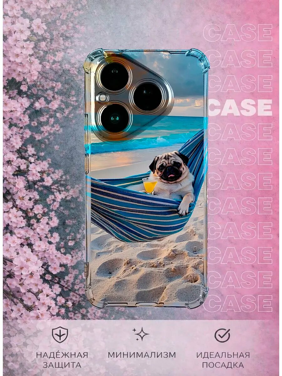 Чехол на Huawei P80 с принтом Мопс на море