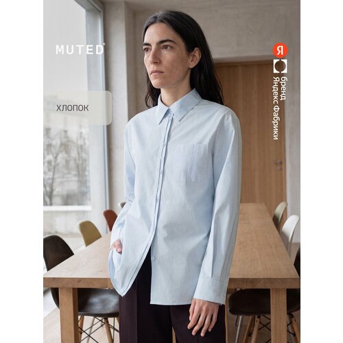 фото Рубашка muted прямого кроя из хлопка с акцентной планкой, размер 2xl, светло-синий