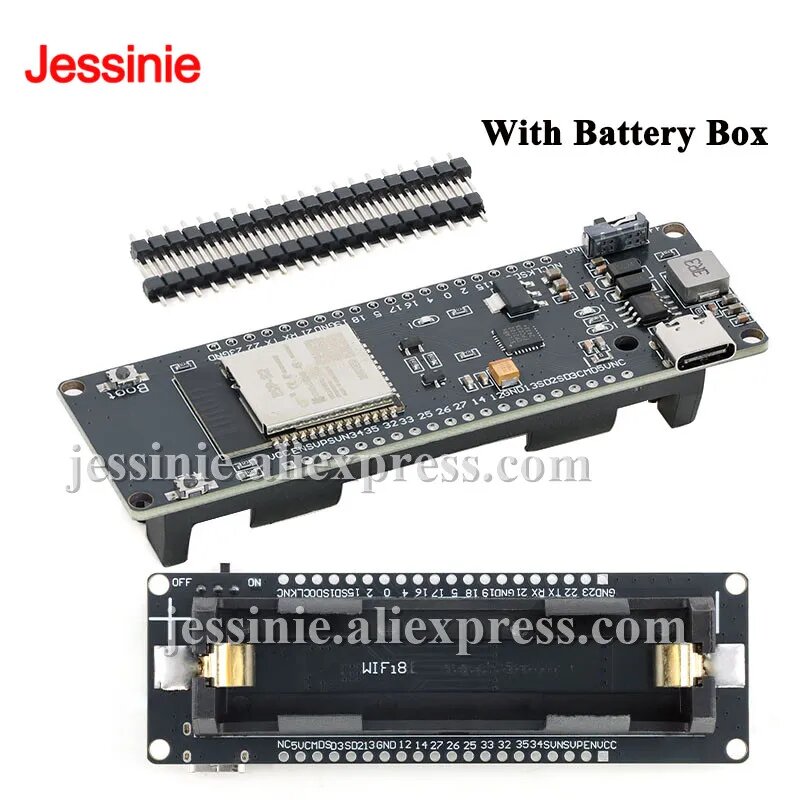 Jessinie плата ESP32 с Wi-Fi, Bluetooth и держателем аккумулятора 18650 With Battery Box