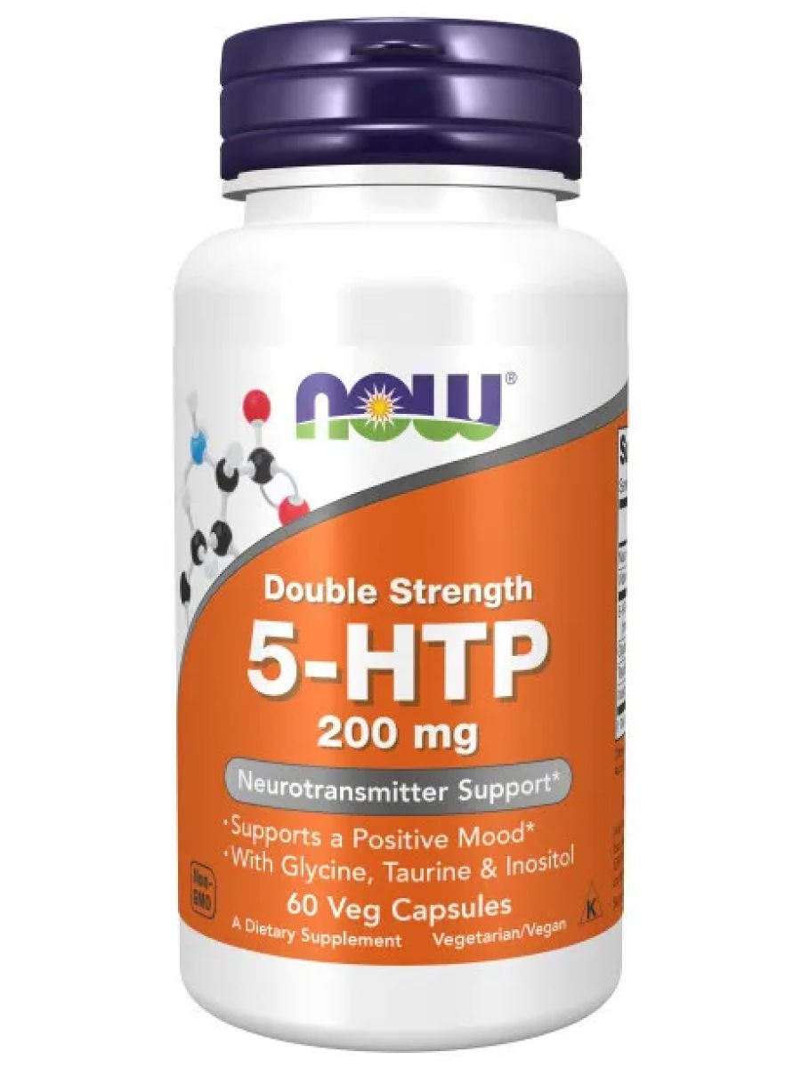 NOW 5-HTP Триптофан 200 мг 60 капсул (по 670 мг) для сна, от стресса, для нервной системы