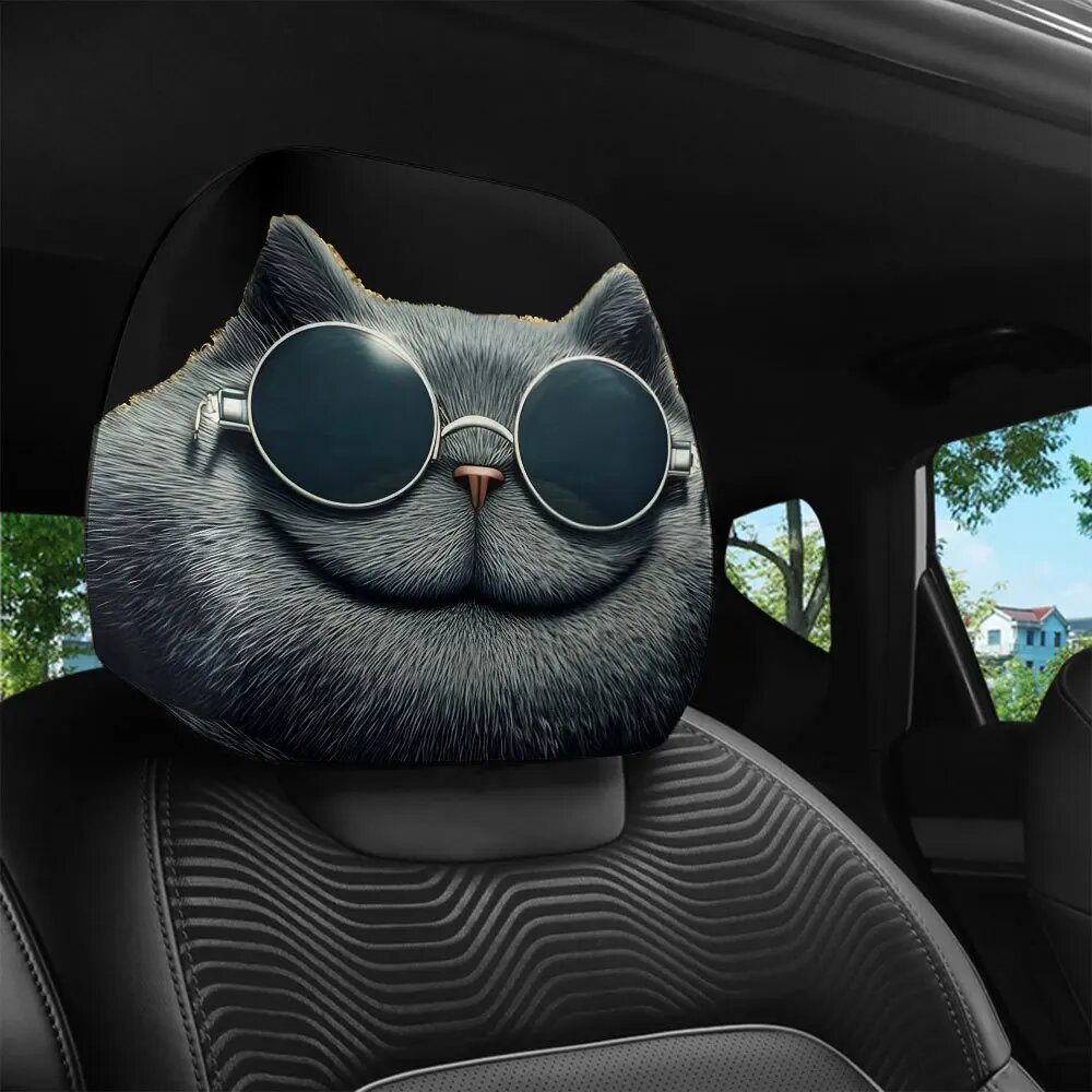 Универсальный Чехол На Подголовник Автомобиля С Принтом Cool Cat, Полиэстер, Легко Чистится, Для Всех Сезонов