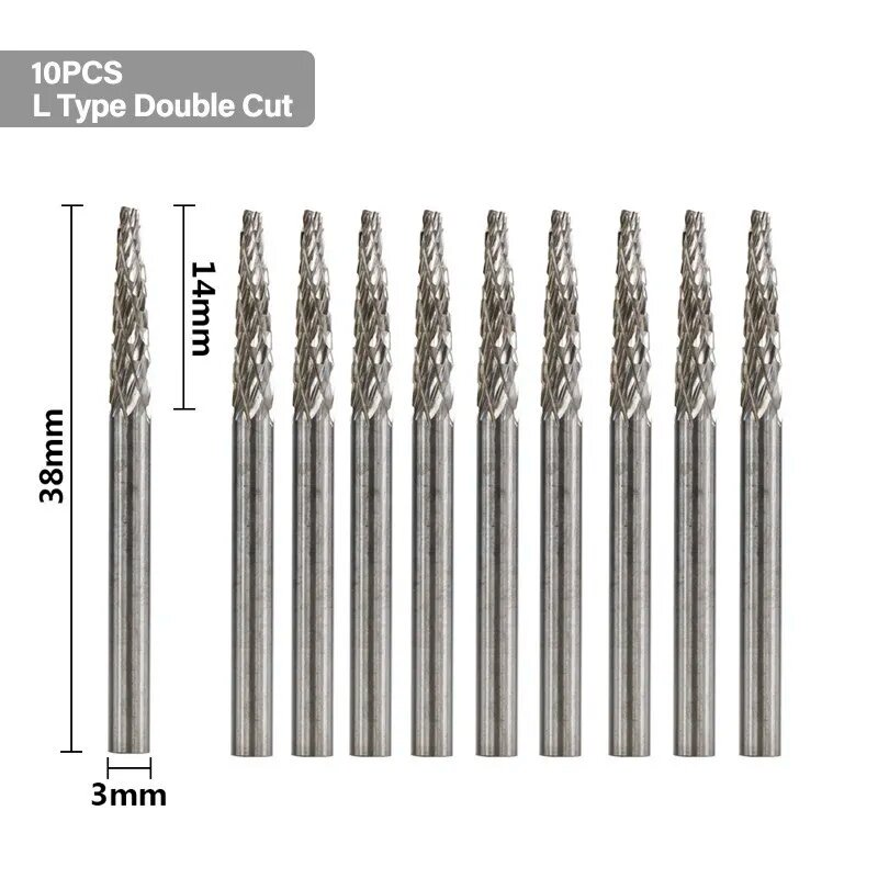 Роторные напильники 10pcs L Double Cut 3x3 мм