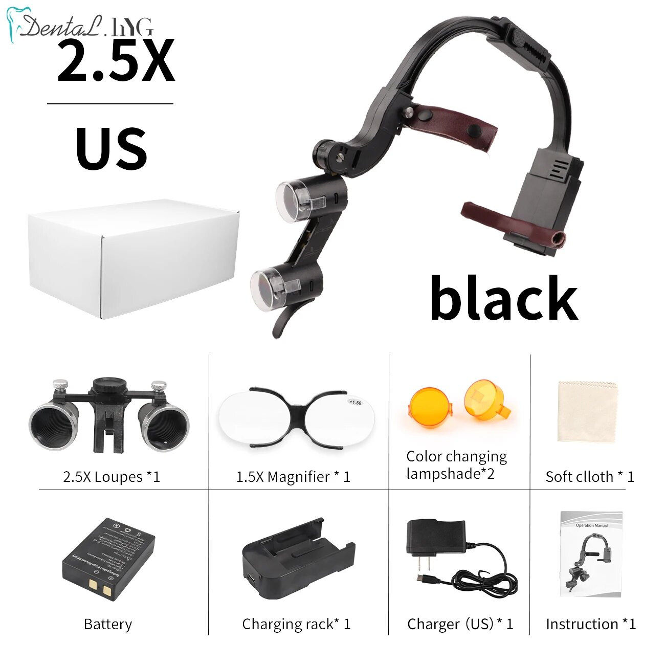 HARBOR DENT Стоматологические Лупы 2.5X 3.5X Black 2.5X US plug