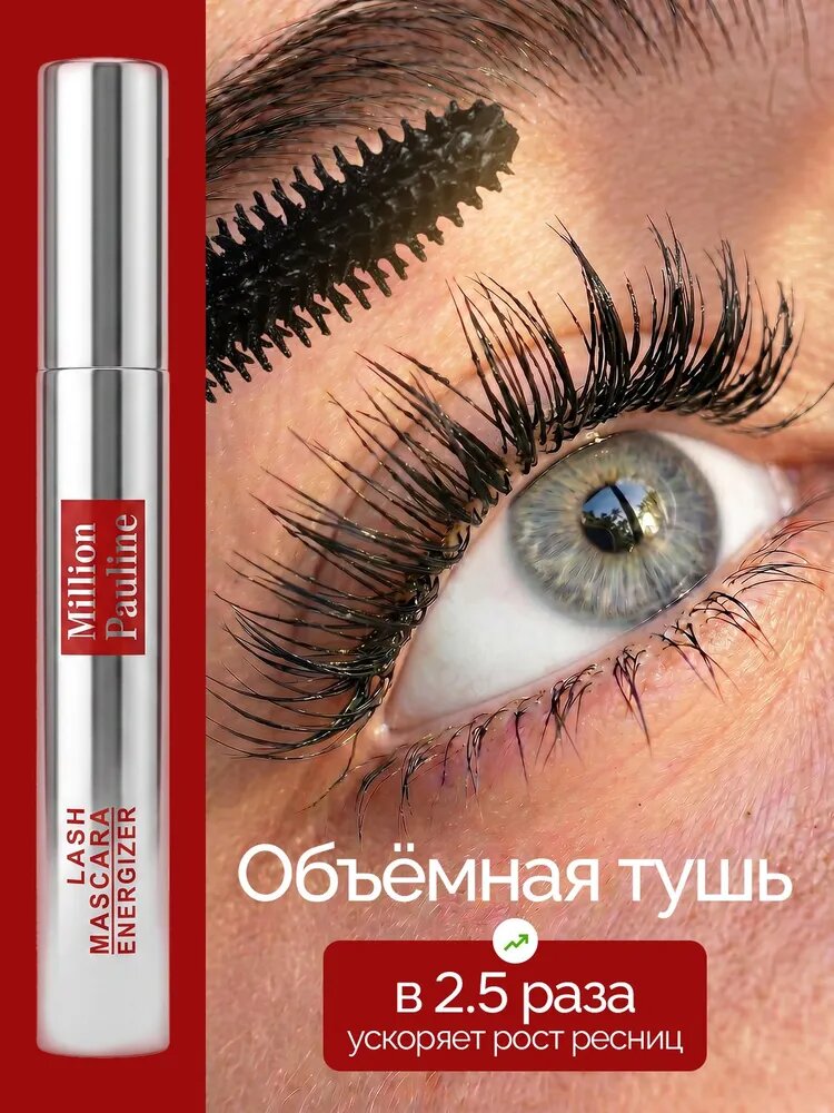 Тушь для ресниц черная водостойкая, объем и удлинение / Супер стойкость 24 ч
