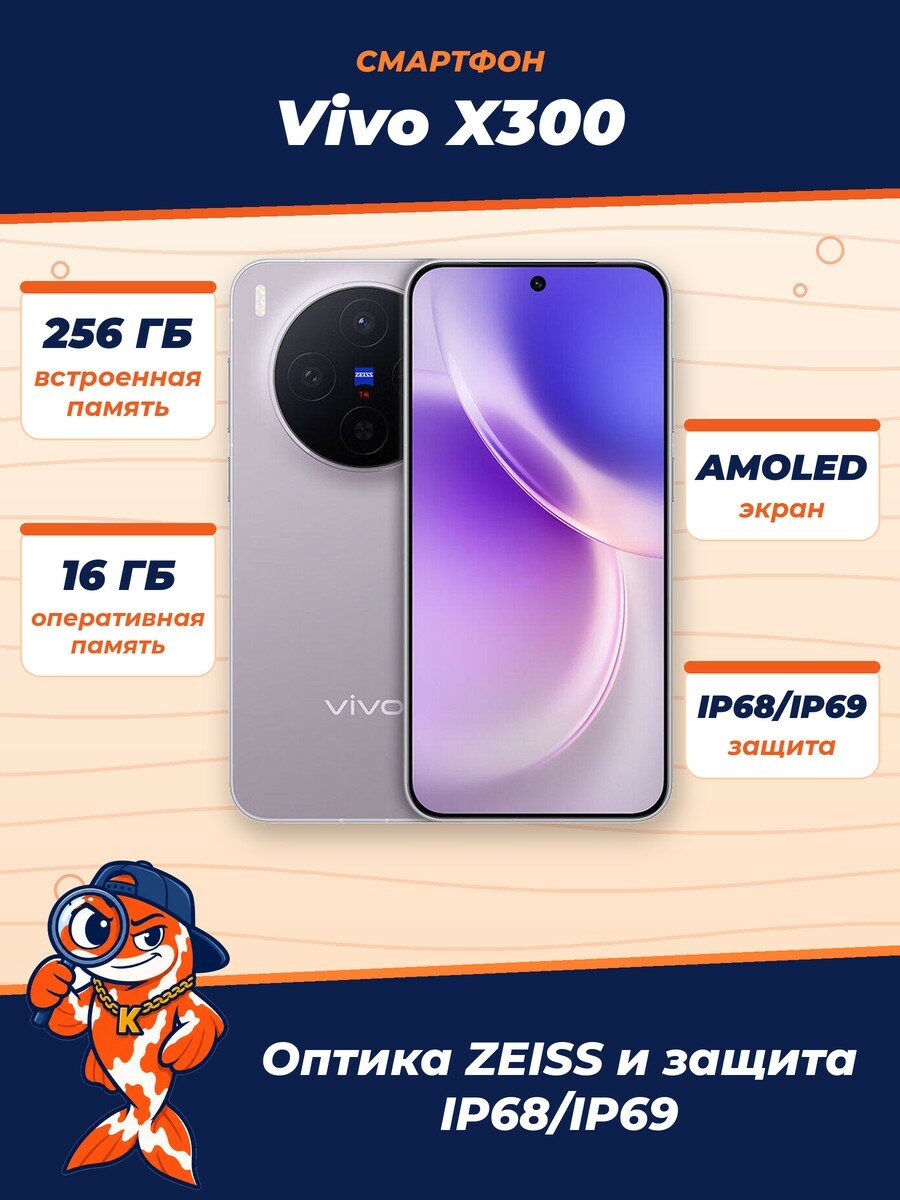 Смартфон Vivo X300, AMOLED, ZEISS, IP68/IP69, 16/256Gb, Cozy Purple (Фиолетовый)