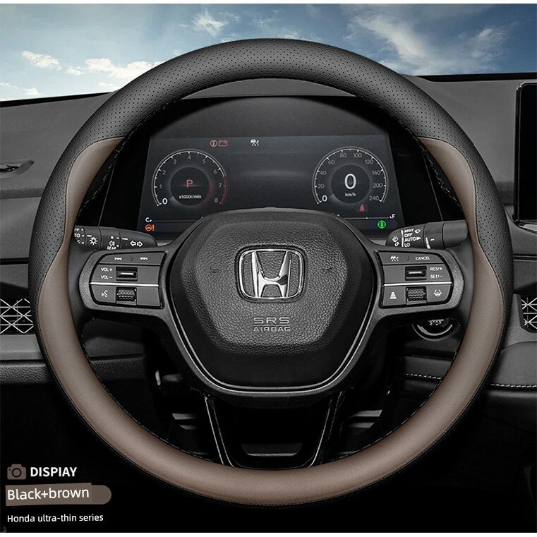 Чехол из ультратонкой кожи для рулевого колеса Honda CR-V/URV/HRV/XRV, комбинация черного и коричневого цветов,