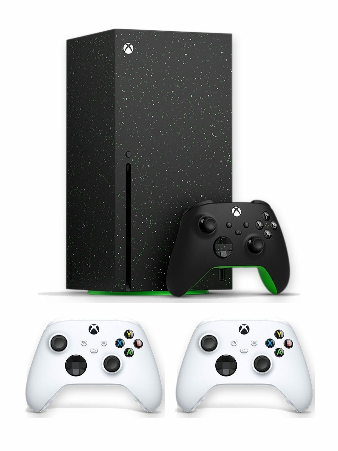 Игровая приставка Microsoft Xbox Series X Galaxy Black Special Edition 2 ТБ с дисководом, Galaxy Black, американская версия + 2 доп. геймпада Xbox Wireless Controller Robot White