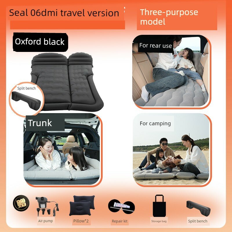 Надувной автомобильный матрас для BYD Seal 06 DM-i Travel Edition Черный оxford 3 в 1 (багажник, заднее сиденье,