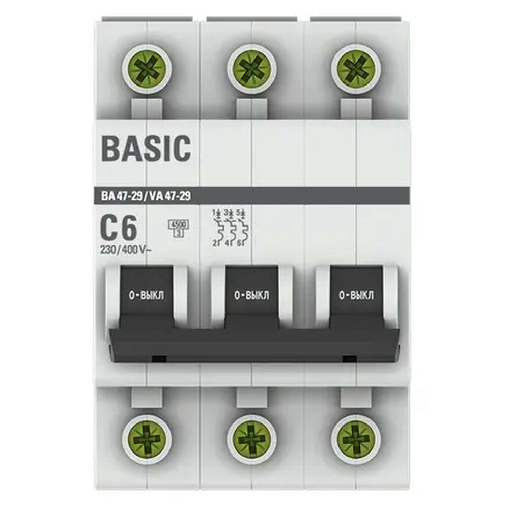Автоматический модульный выключатель EKF Basic ВА 47-29, 3P 6А (C) 4,5кА