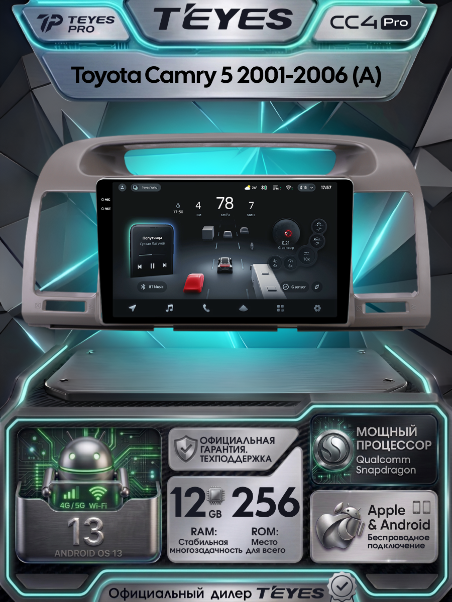Магнитола Toyota Camry 5 XV 30 2001-2006 (Комплектация A) Teyes CC4 Pro 12/256GB, штатная магнитола, 8-ми ядерный проц