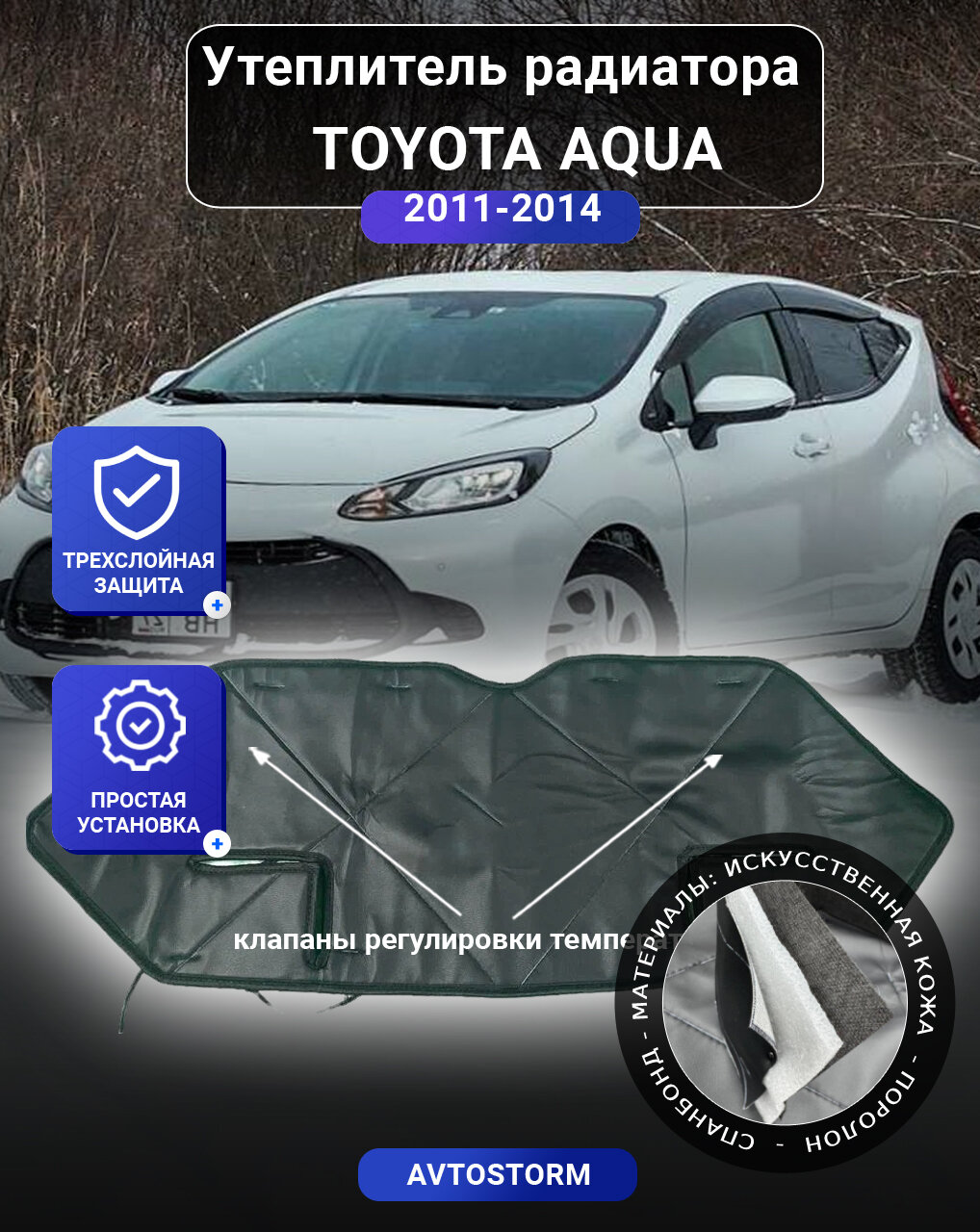 Утеплитель радиатора для автомобиля Toyota Aqua I 2014-2017 - Тойота Аква