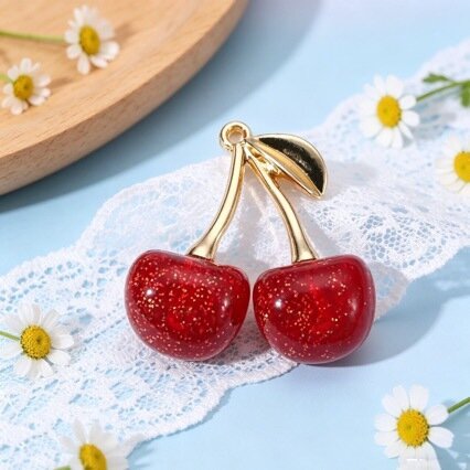 DIY Сплав 3D Подвеска Брелок Браслет Амулет Украшение Из Фрукта Вишня Красный Цвет